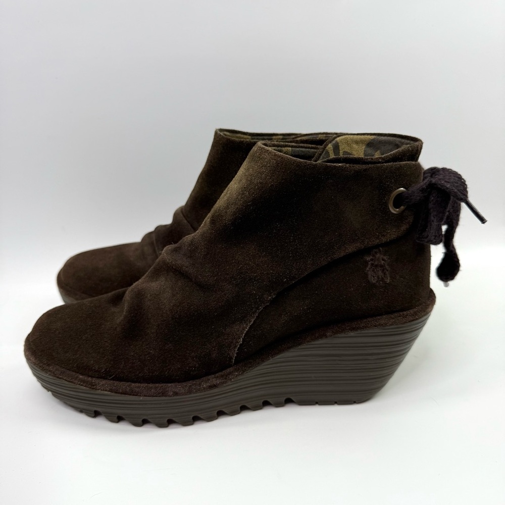 Fly London Yama Suede Wedge Ankle Booties Brown 39/US 8-8.5 - Picture 3 of 14